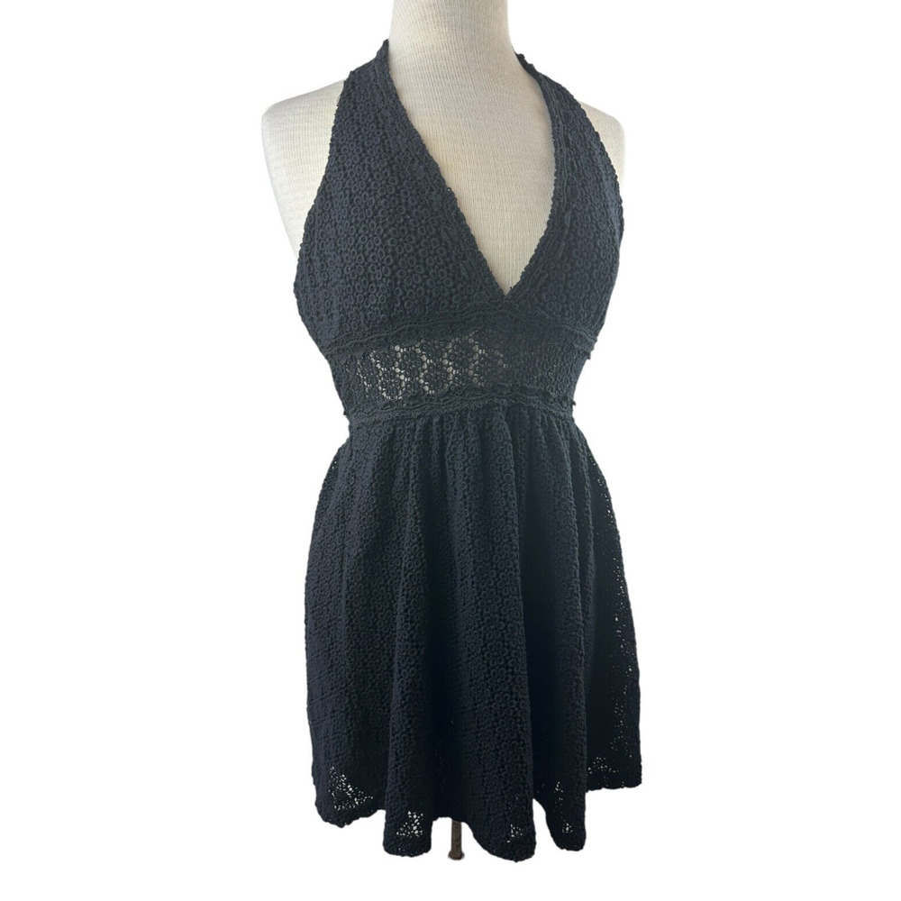 Free People So Sweetly Halter Mini Dress Crochet Black No Size Tag S *Read Desc - Picture 12 of 12